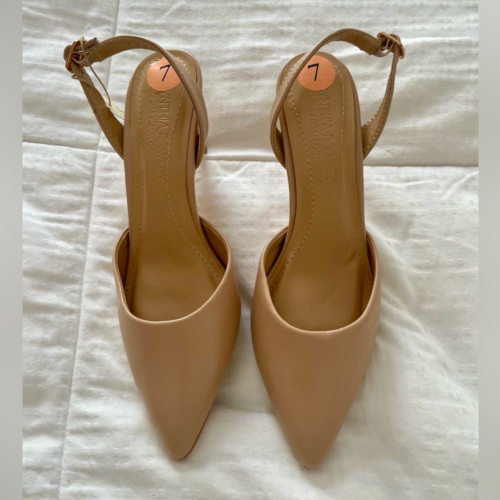 Cynthia Rowley Nude Tan Pointed Toe Slingback Heels